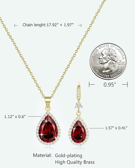 Sumonyo Women Jewelry Set Silver/Gold Plated Teardrop Pendant Necklace Dangle Drop Earrings Dangling Sets Birthstone Crystals Rhinestone,Birthday Anniversary Wedding Mother’s Day Gifts for Women
