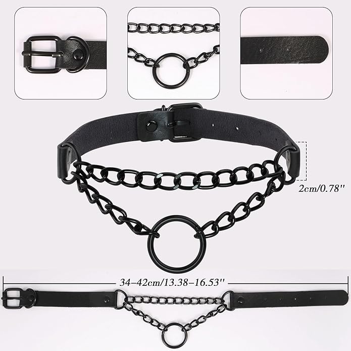 MILAKOO PU Leather Punk Choker Necklaces Circle/Heart Charm Adjustable Collar Necklace for Women