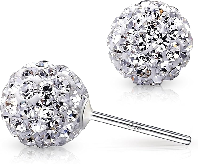 Crystal Line Azuria 925 Sterling Silver Woman Earrings with Box Disco Ball White Crystals Dangle Hook Stud Earrings for Women