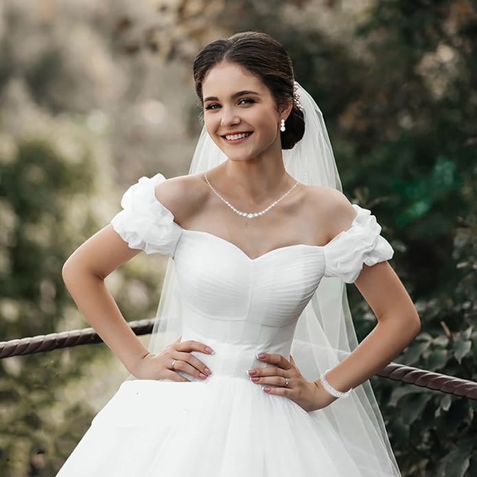 Crystal Wedding Jewelry Set, Silver Necklace Earrings Bracelet Crystal Bridal Wedding Jewelry Sets for Brides Bridesmaid Prom Costume Accessories