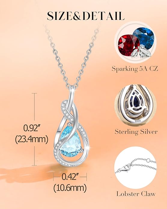 FANCIME TimelessTie Birthstone Necklace for Women White Gold Plated Sterling Silver Ribbon Design Jewelry Knot Pendant Fine Jewelry Gemstone Birthday Graduation Anniversary Christmas Gifts for Women Wife Mother Her