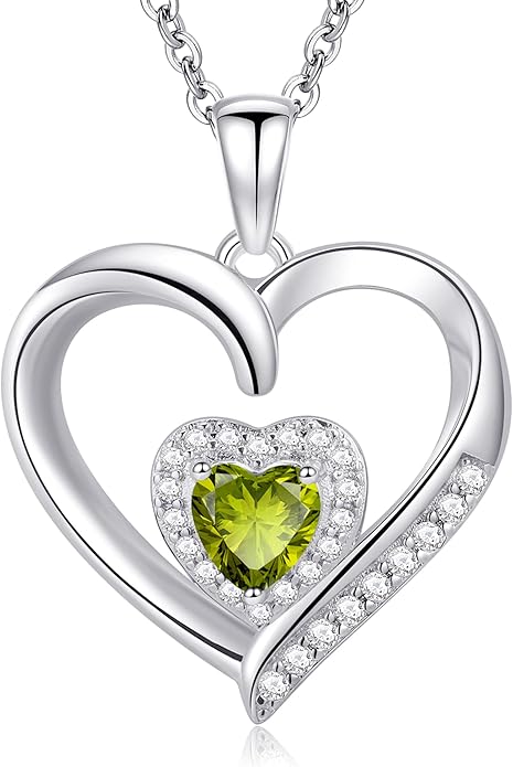 GLIVEOR Heart Birthstone Necklace for Women,S925 Sterling Silver Necklace Birthstone Necklace Heart Necklace for Women Birthday Jewelry Gifts for Women