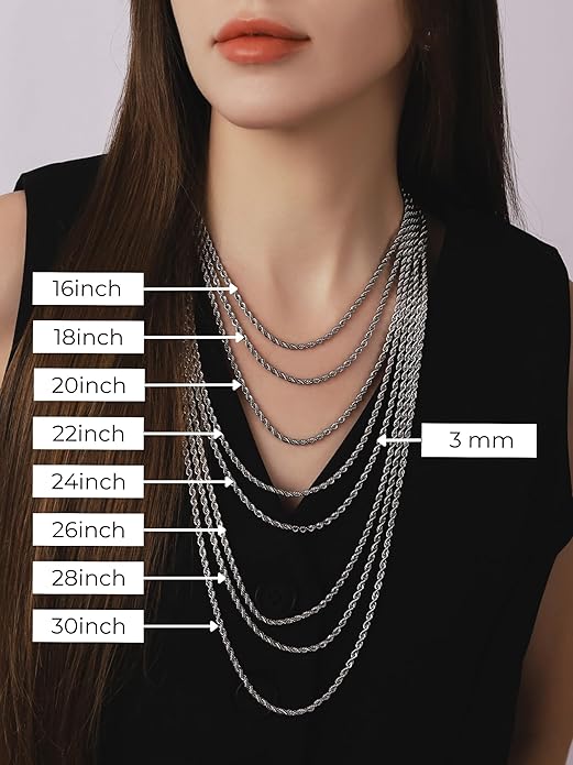 HAQUIL Stainless Steel Rope Chain Twist Chain Necklace, Jewelry Gift for Men and Women 16/18/20/22/24/26/28/30" 2/2,5/3/4/5mm