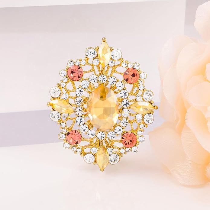 LAXPICOL Vintage Clear Austrian Crystal Brooch Pin for Women Elegant Wedding Bridal Brooches Broach Pin 1.69"*1.39"