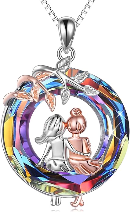 AOBOCO Gifts for Sister 2 3 Sisters Necklace for Women Sterling Silver Sister Crystal Pendant Jewelry Birthday Christmas Gifts for Friend Female Friendship Lasts Forever