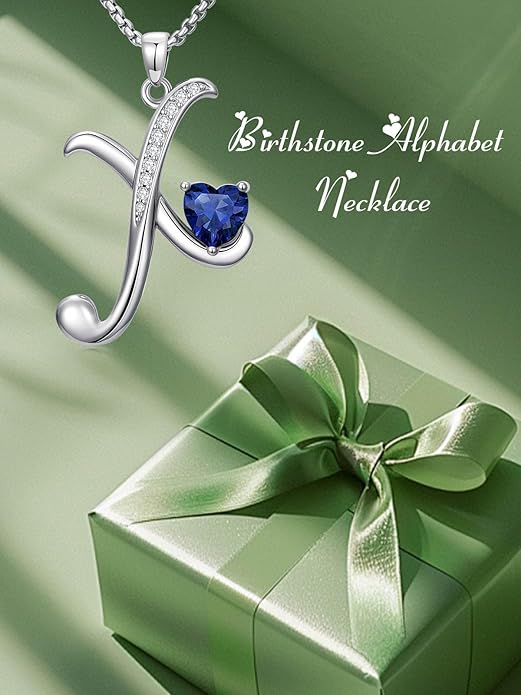Christmas Gifts for Women Alphabet A to Z Initial Birthstone Pendant Necklaces for Women - 18k White Gold Plated Personalized Name Jewelry Valentine Mothers Day Birthday Gifts for Women Her Girlfriend