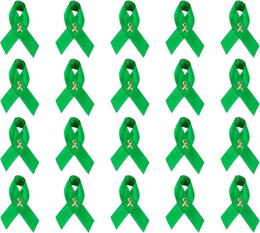Green Ribbon Awareness Pins - Wholesale Pack Pins for Cerebral Palsy, Glaucoma, Mental Health, Bipolar Disorder, Organ Donation, Liver Cancer- Perfect for Gift-Giving and Fundraising