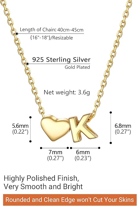 PROSILVER Initial Heart Necklace for Women, 925 Sterling Silver Tiny Heart Letter Necklace Siver, Gold Necklace, Come with Box