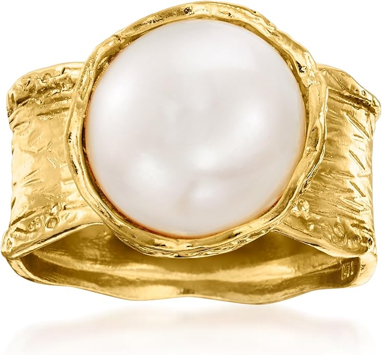 Ross-Simons 12mm Cultured Button Pearl Ring in 18kt Gold Over Sterling