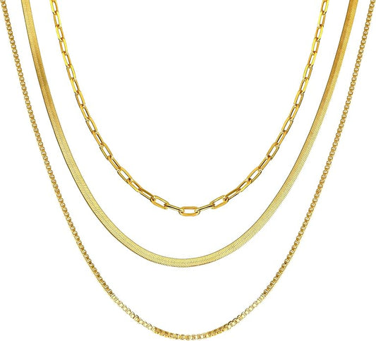 CHESKY 14K Gold/Silver Plated Snake Chain Necklace Herringbone Necklace Gold Choker Necklaces for Women Gifts Jewelry 1.5/3/5MM(W) 14"/16"(L)