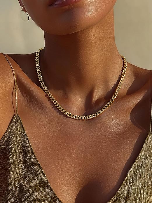 ChainsPro Chunky Cuban Link Chain Necklace for Women,Stainless Steel Silver/Gold Plated Thick Choker, 5/12/14mm Width,18" and 20" Punk Hip Hop Trendy Jewelry Gifts