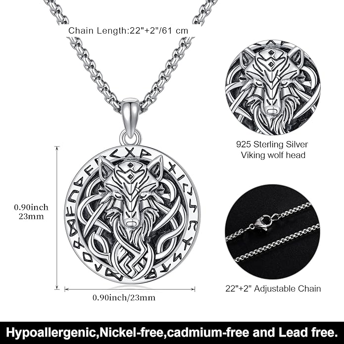 Taioiat viking Pendant Necklace for Men Nordic Celtic 925 Sterling Silver Vintage Mjolnir Jewelry Norse Vikings Gift for Women