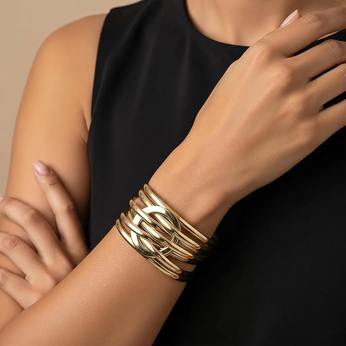 Edoneery Leather Wrap Bracelet for Women, Boho Handmade Multi-Layer Cuff with Crystal Beads Heart, Stackable Bangle Western Jewelry Gift