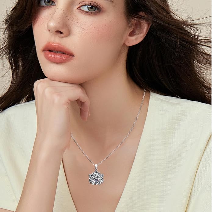 Evil Eye Necklace 925 Sterling Silver Lotus Flower Necklace Spiritual Necklace Jewelry for Women