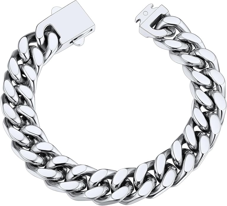 ChainsHouse Stainless Steel Cuban Link Bracelet for Men, 5mm/7mm/9mm/12mm Width, 7.5"/8.3"/9" Length, Black/18K Gold Plated Chain Wrist Bracelets for Men, with Gift Box