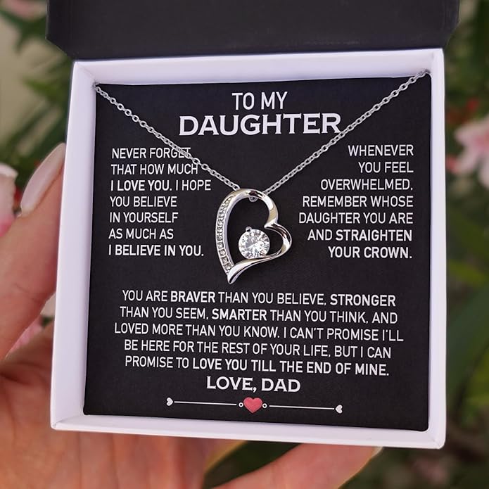 Larvincy To My Daughter Necklace From Dad With Heartfelt Message & Elegant Box, Gifts For Daughter From Father, Beautiful Jewelry Gift From Love Daddy On Graduation, Birthday, Wedding, Christmas