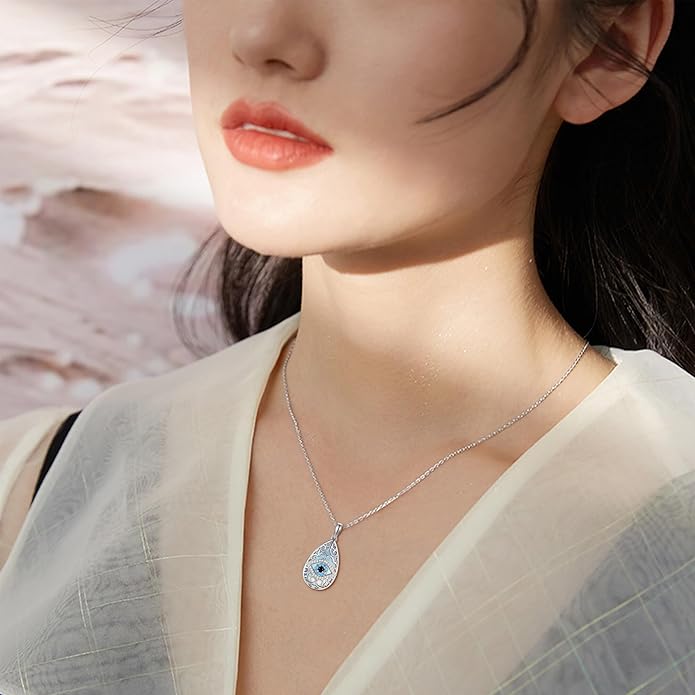 Evil Eye Necklace 925 Sterling Silver Moonstone Evil Eye Pendant Necklace Evil Eye Lucky Protection Jewelry Gifts for Women
