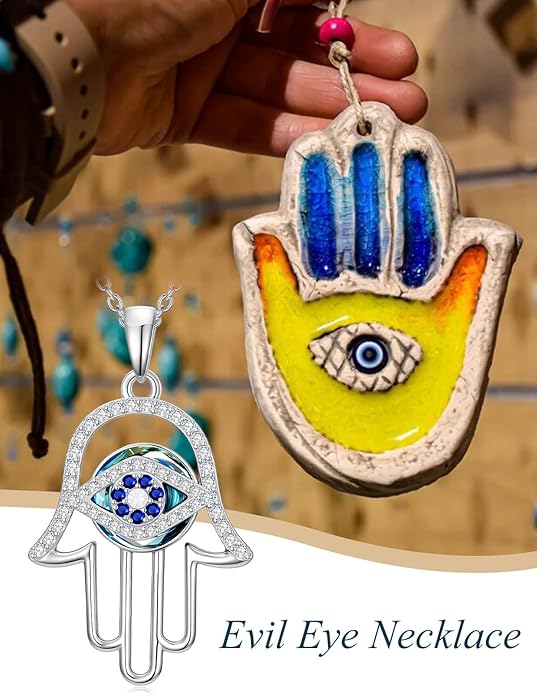 WINNICACA Sterling Silver Evil Eye Necklace Protection Crystal Pendant for Women Good Luck Vintage Evil Eye Pendant Jewelry Birthday Gifts for Women Friend Female