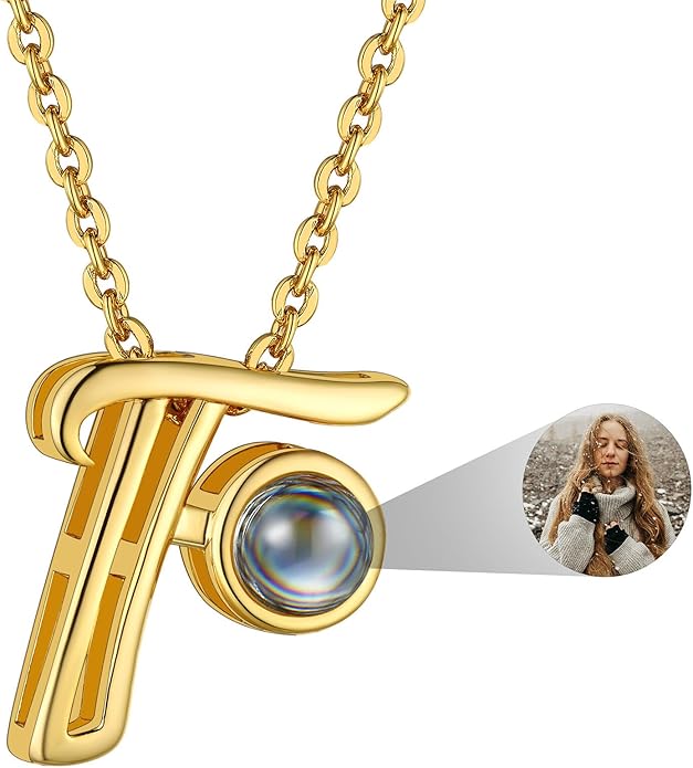 Custom4U Personalized Initial Picture Necklace for Women, Projection Necklace with Picture Inside, Gold/Silver Letter Pendant Necklace, Custom Photo Gifts for Mom Wife Birthday Valentines