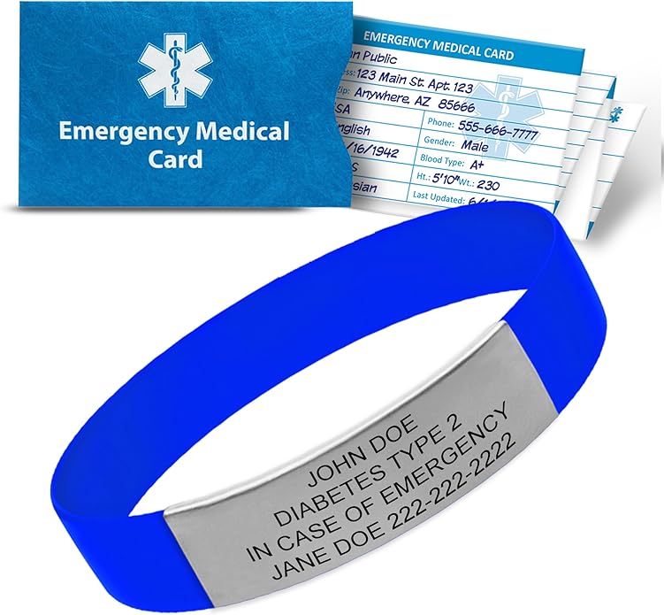 Personalized Medical Alert Bracelet for Men & Women – Custom Engraved Waterproof Silicone Wristband with Stainless Steel ID Plate – Medical ID Bracelet for Allergies, Conditions, ICE Info & Emergency Card