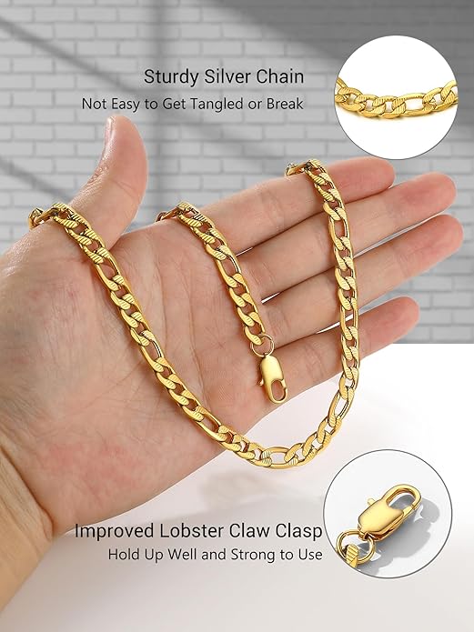 PROSTEEL 316L Stainless Steel Figaro Cuban Chain Necklace for Men, Black/18K Real Gold Plated, 4/5/6/7.5/9/10/13mm, 14inch-30inch, Come with Box
