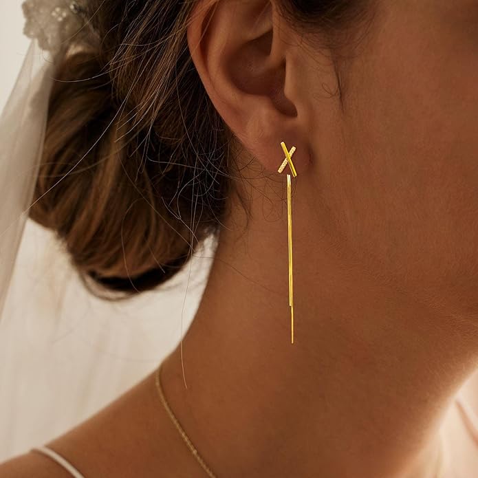 Gold Earrings for Women Trendy, Simple Dainty 14K Gold Plated Paperclip Square Chain Link Dangle Hoops Earrings Pin Stud Huggie Earrings Lightweight Hypoallergenic Minimalist Aesthetic Gold Jewelry for Christmas Gifts
