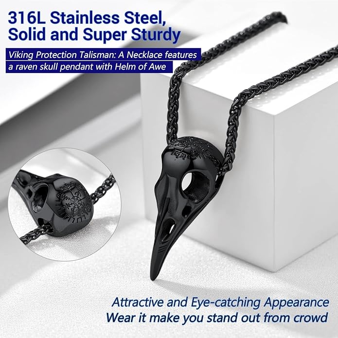 PROSTEEL Norse Viking Jewelry for Men Women, Vintage Thor Hammer/Thor Axe/Raven/Odin Necklace, 316L Stainless Steel Pendant Chain, Come with Box