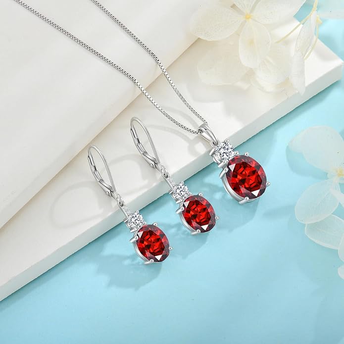 Birthstone Necklace for Women 925 Sterling Silver Oval Cut Cubic Zirconia Pendant Jewelry Gifts for Her