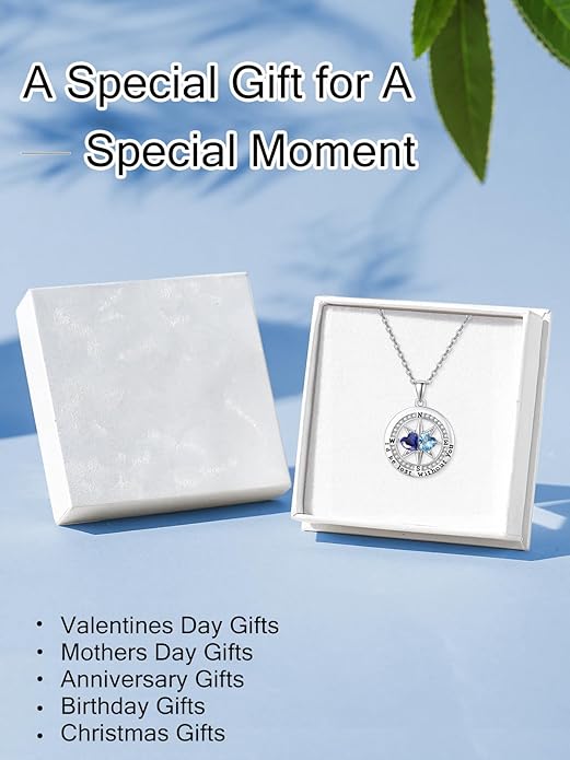 Compass Birthstones Necklace for Women, Exquisite Anniversary Birthday Gifts for Wife Her Double Birthstone Pendant jewelry ‘I'd be Lost Without You’