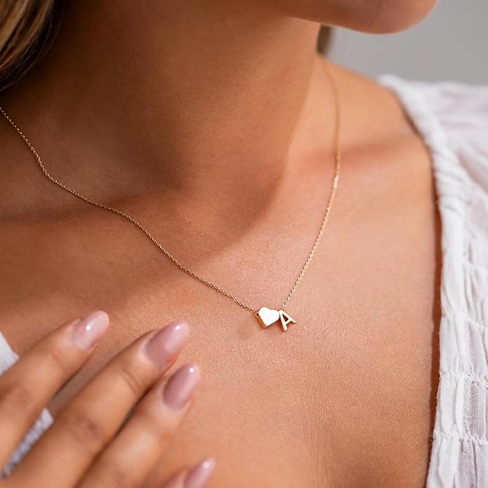 Turandoss Heart Initial Necklaces for Women - Dainty 18K Gold Plated Tiny Heart Initial A-Z Letter Pendant Necklace Birthday Gifts for Teen Girls Jewelry