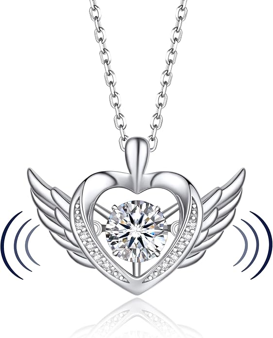 MomentWish Necklace for Women, Sparkling Gift for Her, 1Carat Moissanite Heart Pendent for Her, 925 Sterling Silver Dance Necklace for Anniversary Christmas Valentines
