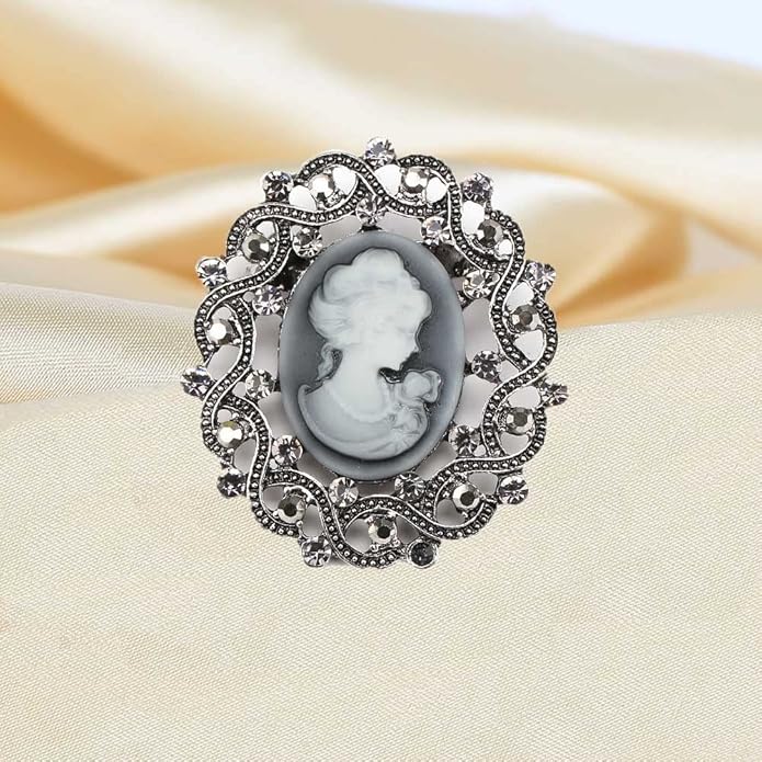 Ezing Vintage Princess Frame Crystal Cameo Brooches Pins Set for Women
