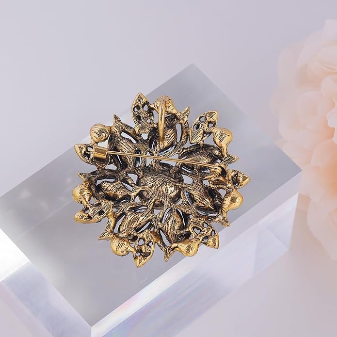 LAXPICOL Vintage Women's Austrian Crystal Elegant Flower Brooch Wedding Broach Pin