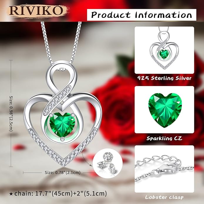 RIVIKO Infinity Heart Symbol Necklace for Women 925 Sterling Silver Love Heart Pendant Valentine's Day Mother's Day Anniversary Birthday Christmas Jewelry Gifts for Women Mom Wife Sister Her Friends