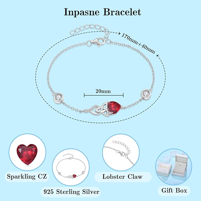 Infinity Celtic Knot Bracelet 925 Sterling Silver Birthstone Bracelet Irish Jewelry Gifts for Women