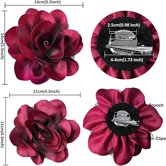 Women's Brooches 4pcs Rose Flower Hair Clip Flamenco Dancer Pin up Mexican Hair Flowers Clips Hairpin Brooch Tea Party Hats Headpieces