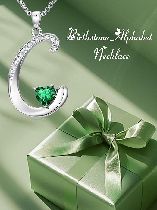 Christmas Gifts for Women Alphabet A to Z Initial Birthstone Pendant Necklaces for Women - 18k White Gold Plated Personalized Name Jewelry Valentine Mothers Day Birthday Gifts for Women Her Girlfriend