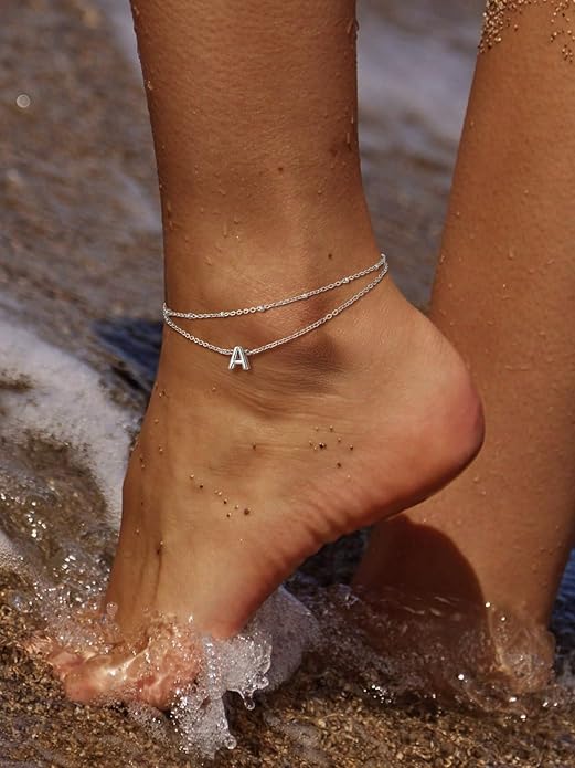 FaithHeart Initial Ankle Bracelets for Women, Waterproof 14k Gold Plated Initial Anklets Non Tarnish Stainless Steel Layered Anklet Summer Beach Foot Jewelry