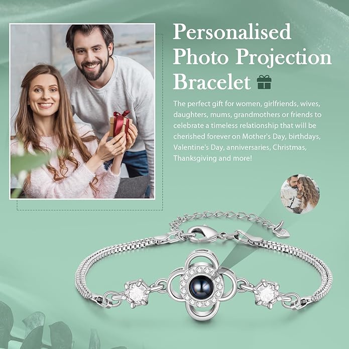 ROSI Personalized Bracelets with Picture Inside, Custom Projection Bracelets with Photos, Picture Bracelet Personalized Photo Gifts, Memorial Gifts for Women Mom Family Couple Girl