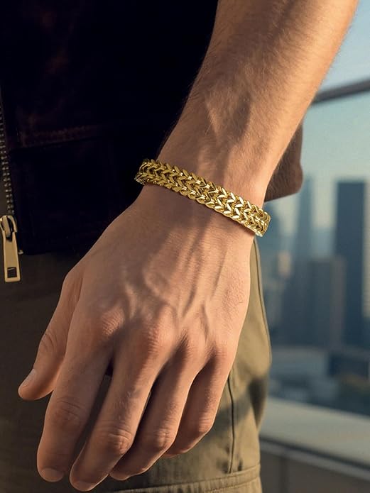Richsteel Bracelets for Men 6mm/10mm/12mm Width Stainless Steel With Sturdy Clasp Franco Curb Chain Mens Bracelet 7.4/8.2/9 Inches Length