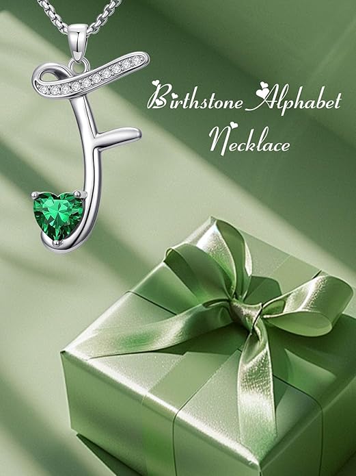 Christmas Gifts for Women Alphabet A to Z Initial Birthstone Pendant Necklaces for Women - 18k White Gold Plated Personalized Name Jewelry Valentine Mothers Day Birthday Gifts for Women Her Girlfriend