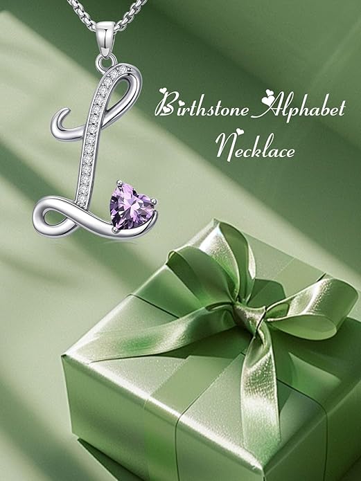 Christmas Gifts for Women Alphabet A to Z Initial Birthstone Pendant Necklaces for Women - 18k White Gold Plated Personalized Name Jewelry Valentine Mothers Day Birthday Gifts for Women Her Girlfriend