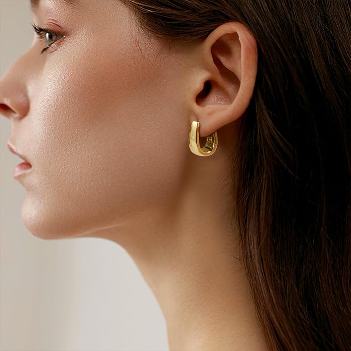 925 Sterling Silver Earrings Small Chunky Silver Earrings for Women 14K Gold Plated Small Hoop Earrings Silver Hypoallergenic Earrings Small Thick Huggie Hoops Earrings
