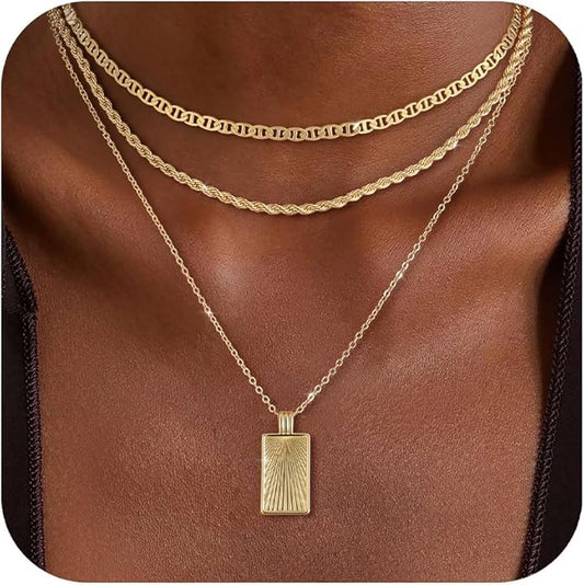 Layered Gold Silver Necklace for Women Non Tarnish,Dainty Choker Statement Chunky Necklace Stack Charm Pendant Chain Necklace Set 14K Gold Plated Long Stacked Womens Necklaces Trendy Jewelry Gift