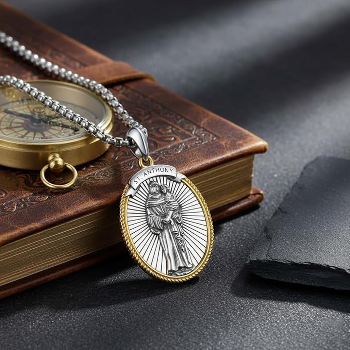 Taioiat Saint Necklace 925 Sterling Silver St Necklace Amulet Pendant Jewelry Religious Gift for Men Women
