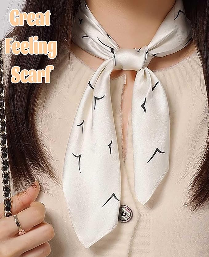 kcctoo 27.5" Mulberry Silk Feeling Head Scarf Women's Fashion Square Neck Satin Scarfs for Bag Hair Scarves Gift