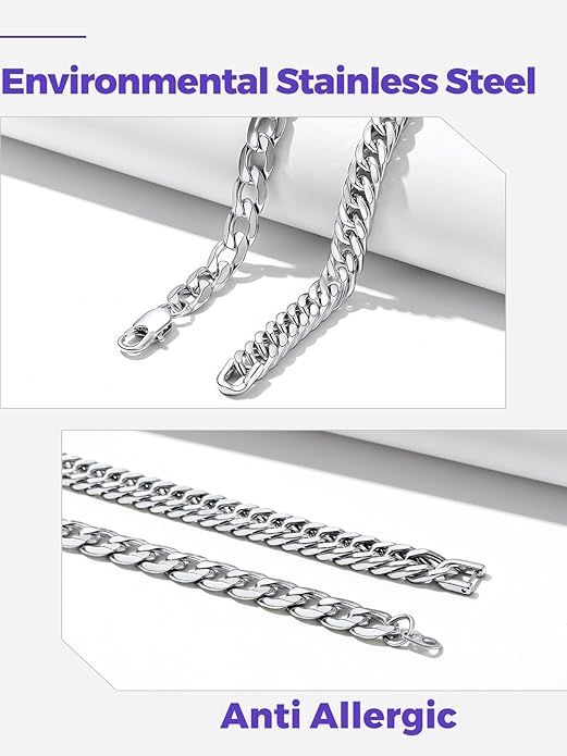 Richsteel 2PCS/3PCS Bracelets Chain for Men Women Stainless Steel Silver/Gold/Black Cuban/Rope Link Chain Bracelets Set, 7.4/8.2/9 Inch Hand Chain Length for Men Women Jewelry