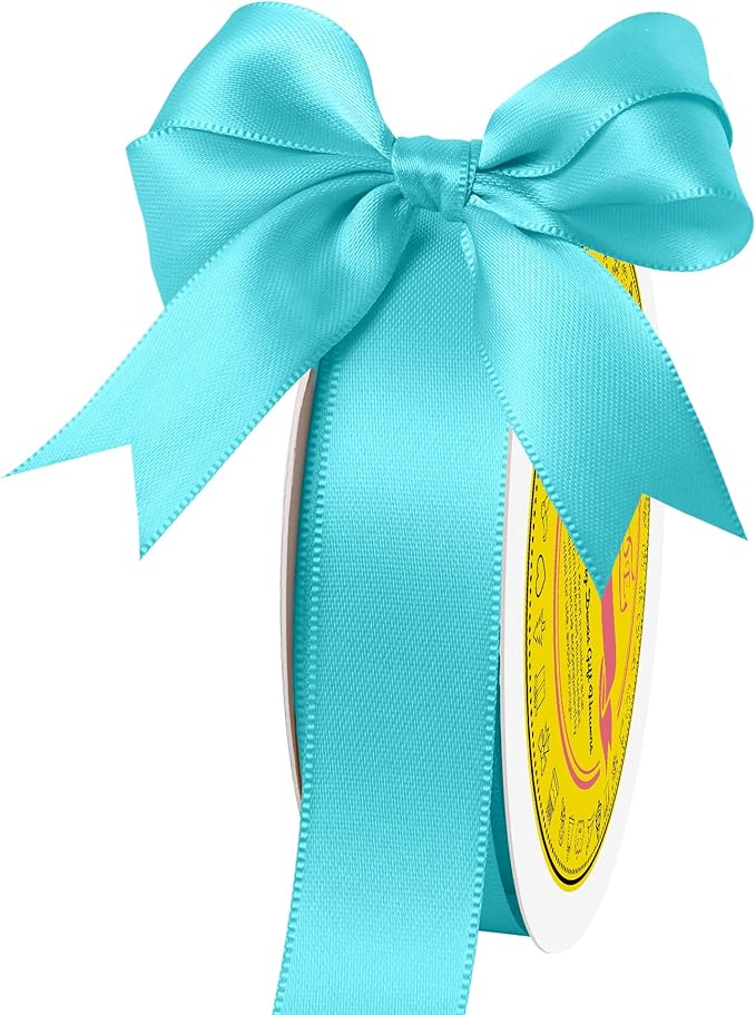 LEEQE Double Face Turquoise Satin Ribbon 7/8 inch X 25 Yards for Gift Wrapping Very Suitable for Weddings Party Hair Bow Invitation Decorations and More