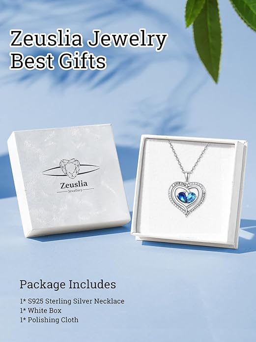 Zeuslia Double Birthstone Necklace Gifts for Wife - 925 Sterling Silver Sunflower/Rose/Crown Cross/Compass/Heart Pendant I Love You Necklace, Anniversary Birthday Gifts for Wife Girlfriend Mom Her