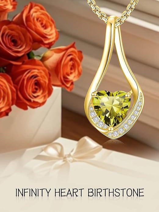 Birthstone Necklaces for Women,18k Yellow/White Gold Plated Forever Love Heart Infinity Pendant Necklace Anniversary Jewelry Christmas Birthday Gifts for Women Her Wife Girlfriend